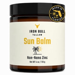 Iron Bull Tallow jar front view shows packaging and easy-use balm