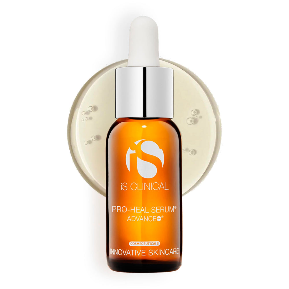 iS CLINICAL Pro-Heal Serum front packaging showing bottle and label, conveys premium protection