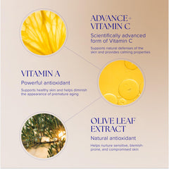 olive leaf beside iS CLINICAL Pro-Heal Serum bottle to show botanical ingredient and calming benefit