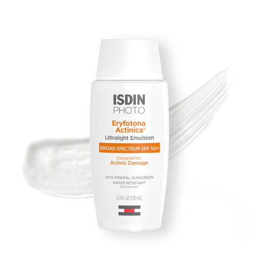 ISDIN front packaging showing clear SPF 50+ labeling and benefit