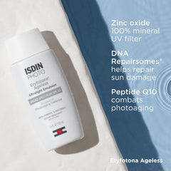 ISDIN Eryfotona Ageless applied under makeup demonstrating smooth canvas benefit