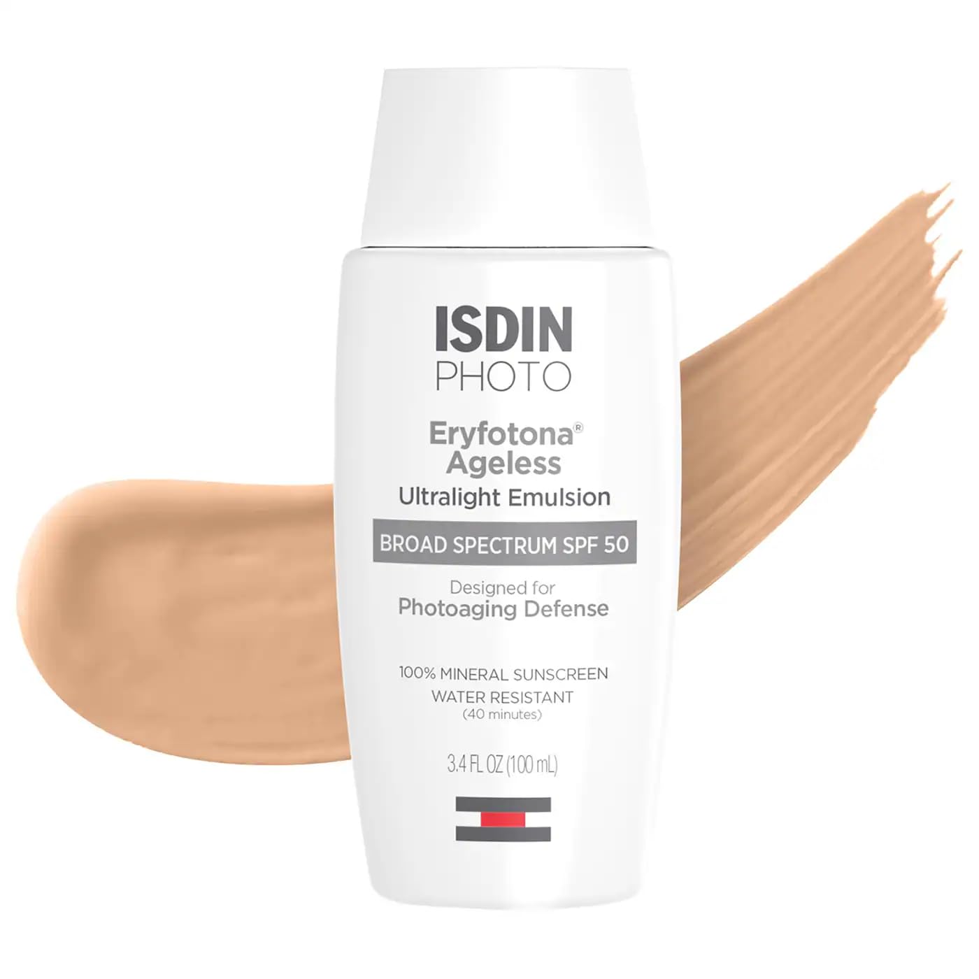 ISDIN Eryfotona Ageless front packaging showing SPF 50 protection and tint benefit