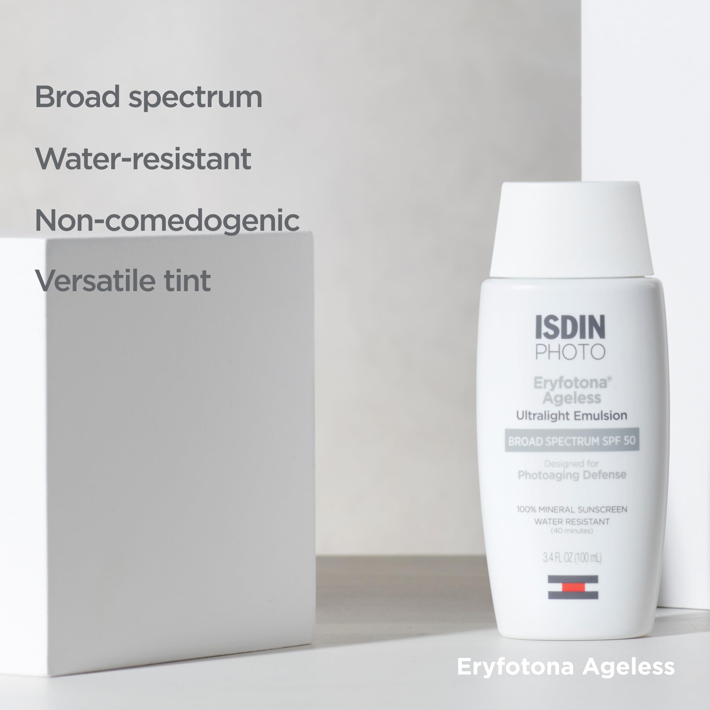 ISDIN Eryfotona Ageless ingredients label highlighting zinc oxide and DNA Repairsomes