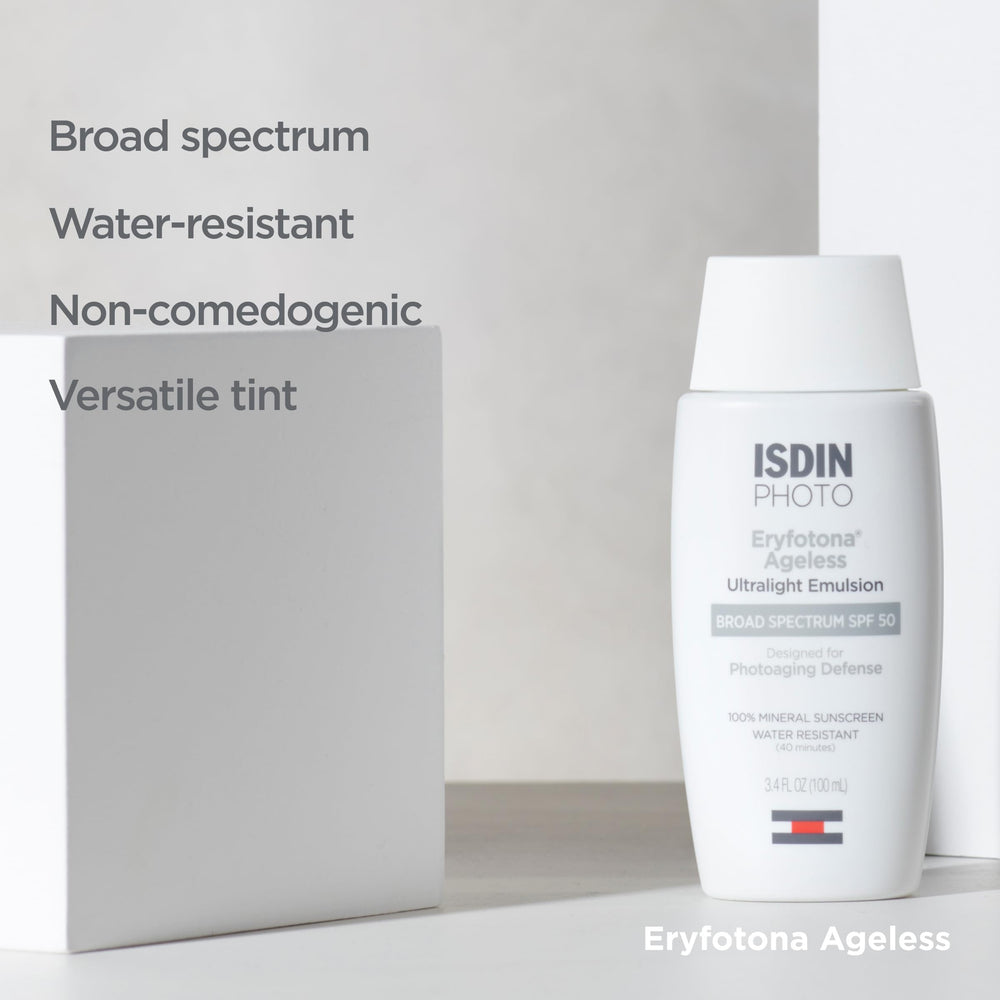 ISDIN Eryfotona Ageless ingredients label highlighting zinc oxide and DNA Repairsomes