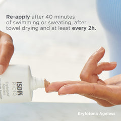 ISDIN Eryfotona Ageless 3.4 fl oz size comparison showing travel-friendly benefit