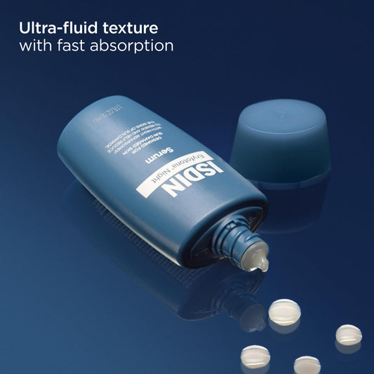 ISDIN Eryfotona Night dispensing pump showing smooth ultra-fluid serum application