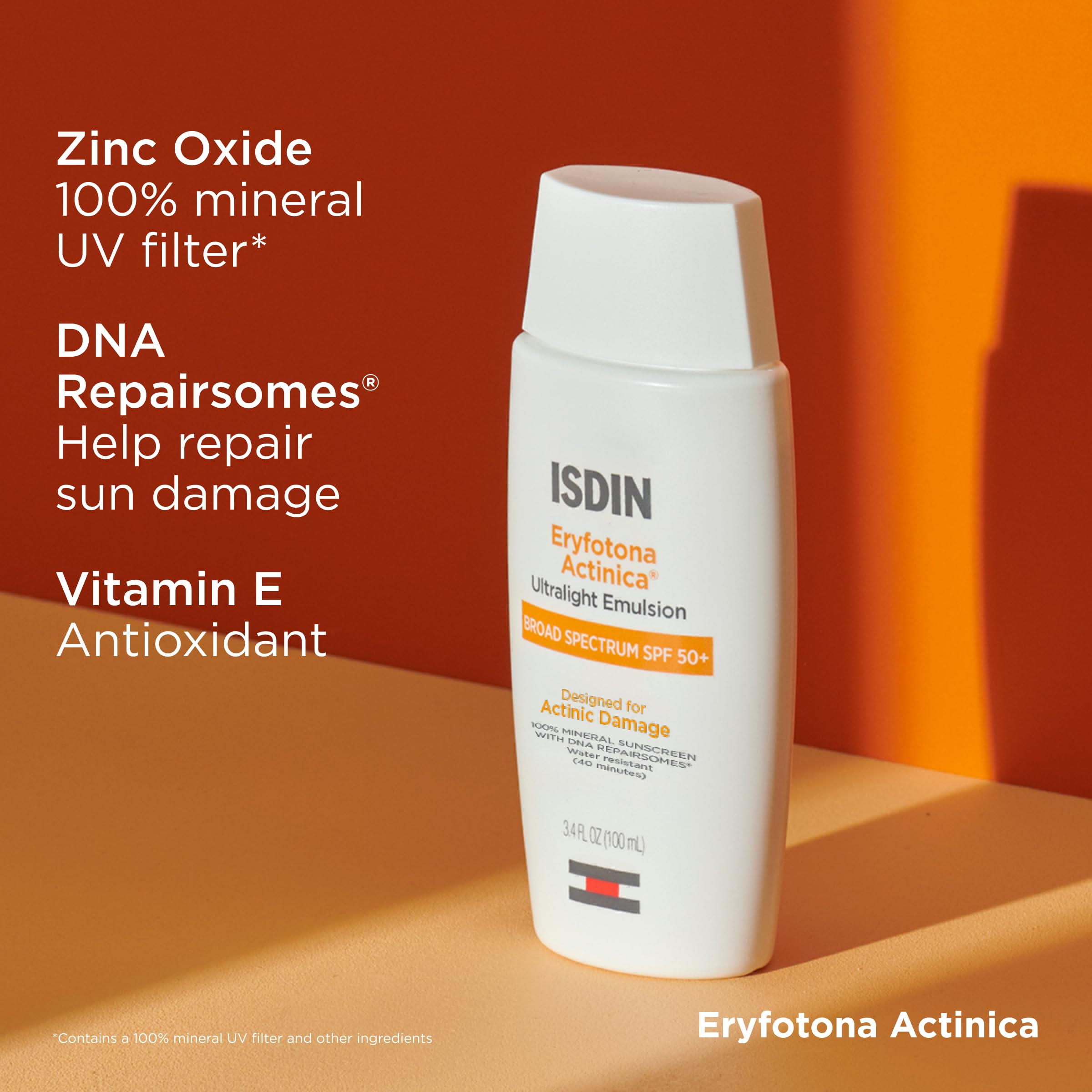 ISDIN spreading SPF 50+ on skin to show immediate mineral protection