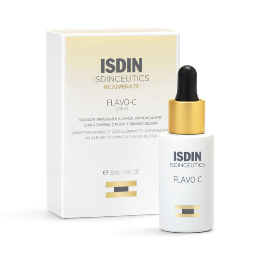 ISDIN Flavo-C front bottle shows sleek serum packaging and ease of use