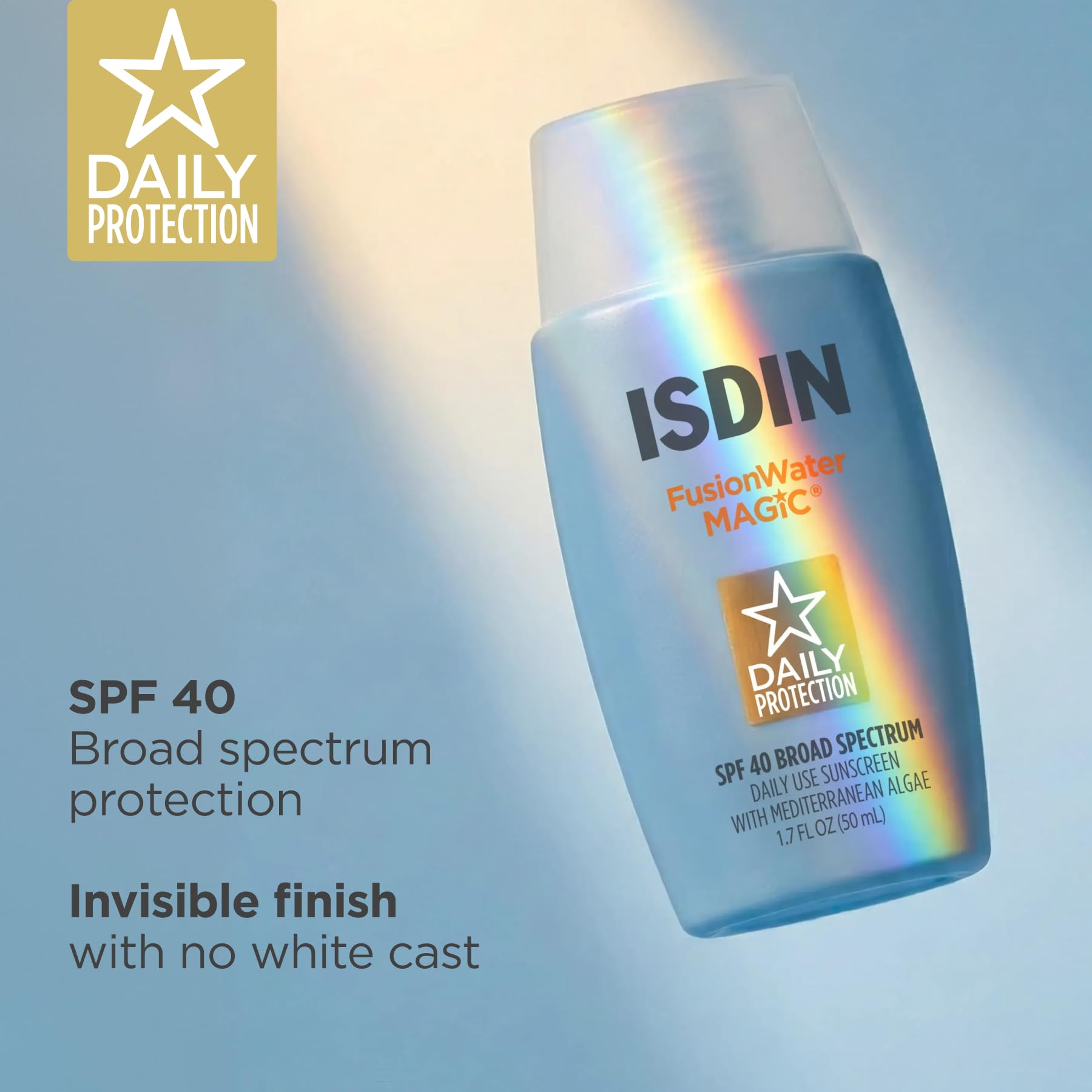 ISDIN applied to cheek demonstrating invisible finish and no white cast