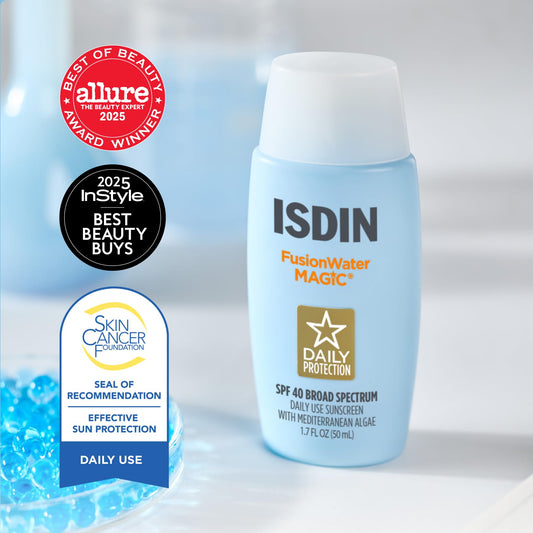 ISDIN texture close-up showing lightweight gel-cream for fast absorption