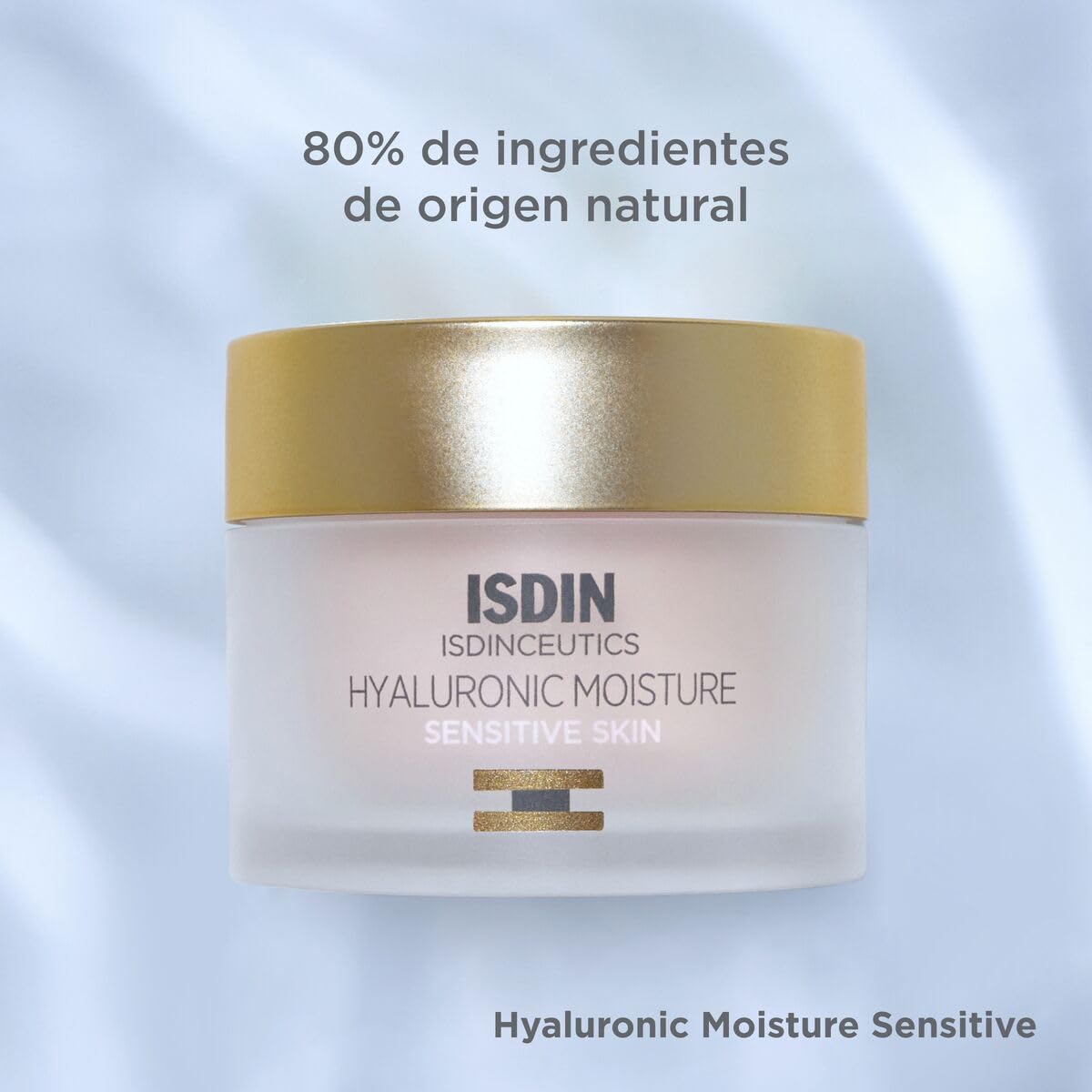 ISDIN cream texture close-up showing lightweight gel-cream, indicating quick absorption benefit