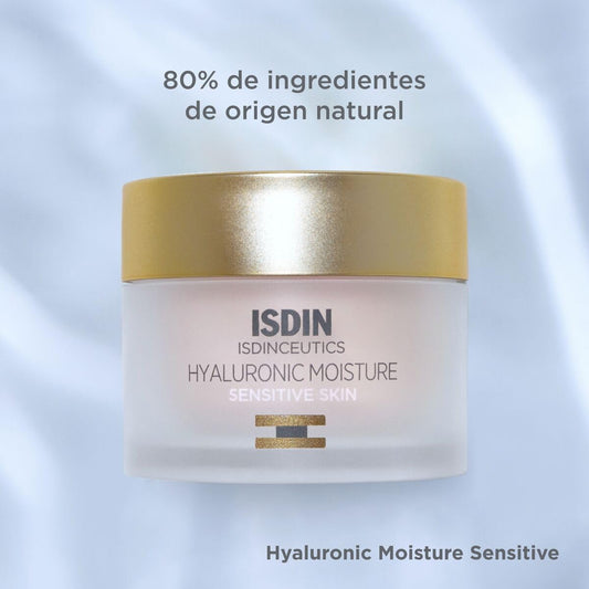 ISDIN cream texture close-up showing lightweight gel-cream, indicating quick absorption benefit