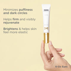ISDIN product applied under eye demonstrating reduced puffiness