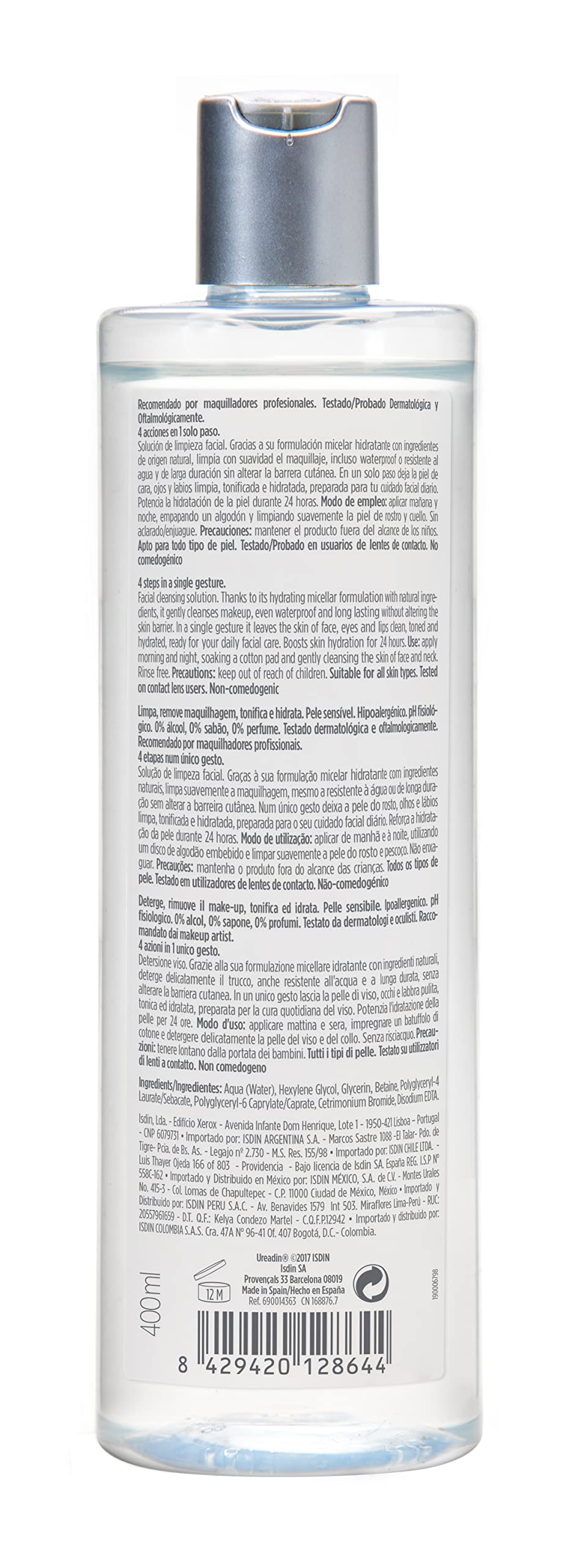 ISDIN bottle next to common object showing 13.5 fl oz size and value