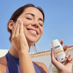 ISDIN texture close-up showing lightweight finish and quick absorption