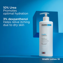 ISDIN Uradin 10 label close-up highlighting 10% urea and dexpanthenol