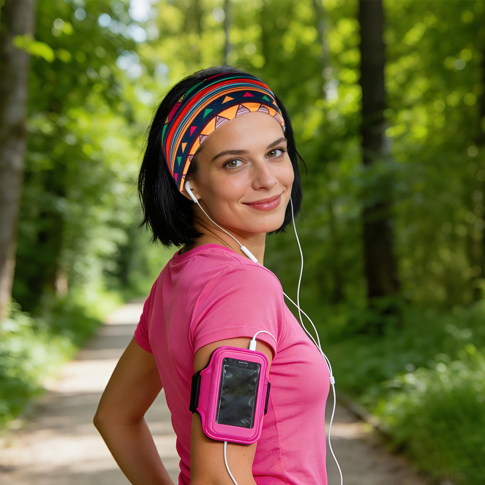 Ishua headband on model showing fit and scale for different head sizes and practical use