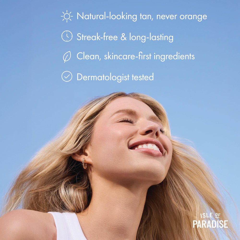 Isle of Paradise before and after face showing natural tan result