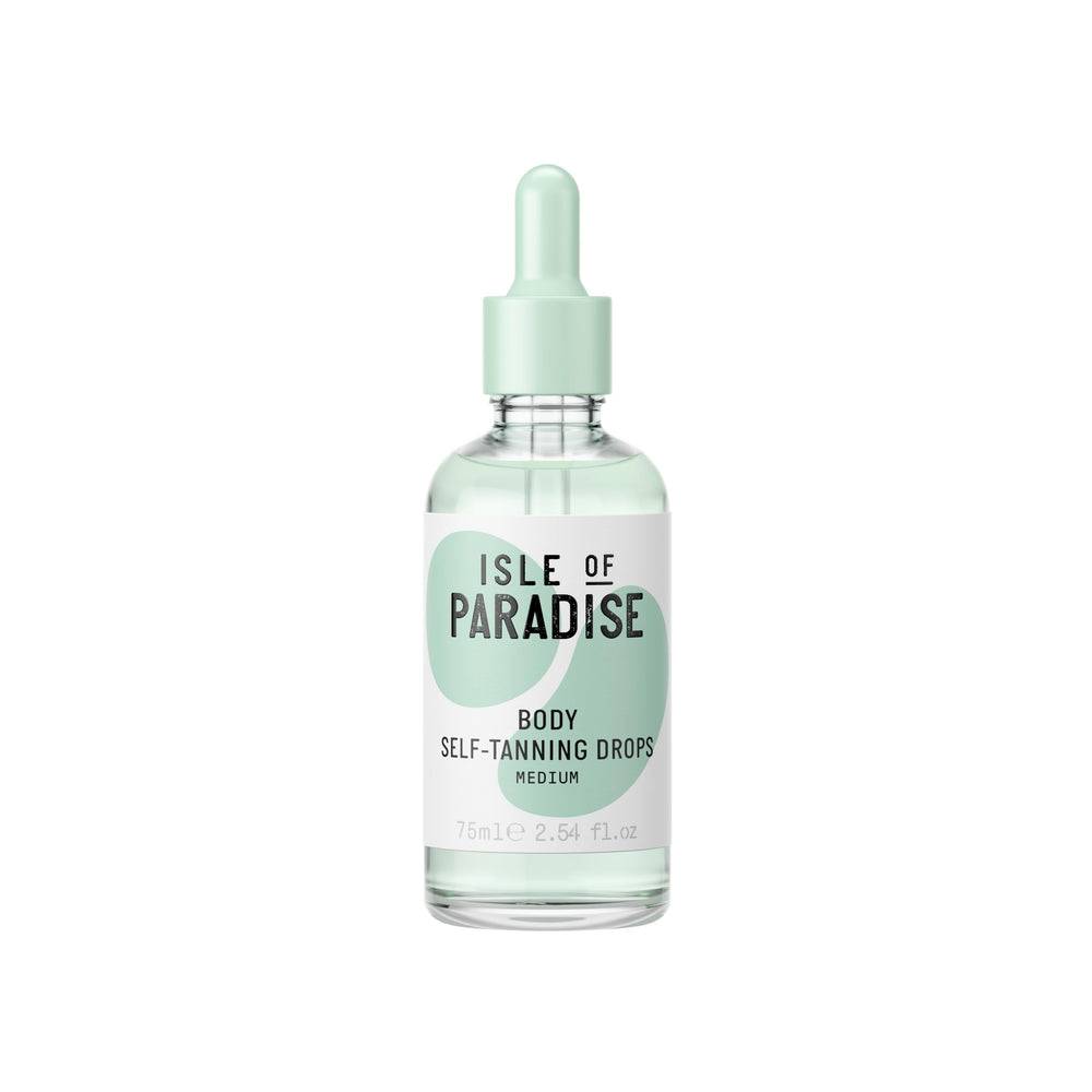 Isle of Paradise drops front packaging showing medium shade and benefits
