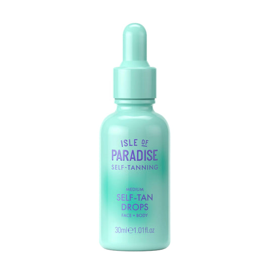 Isle of Paradise bottle front showing medium drops and benefits