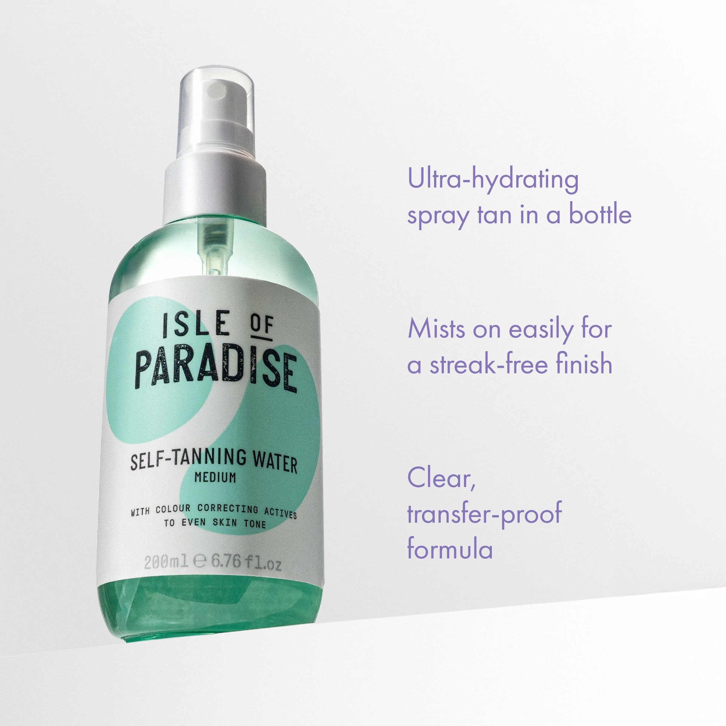 Isle of Paradise facial mist applied for lightweight, non-comedogenic coverage
