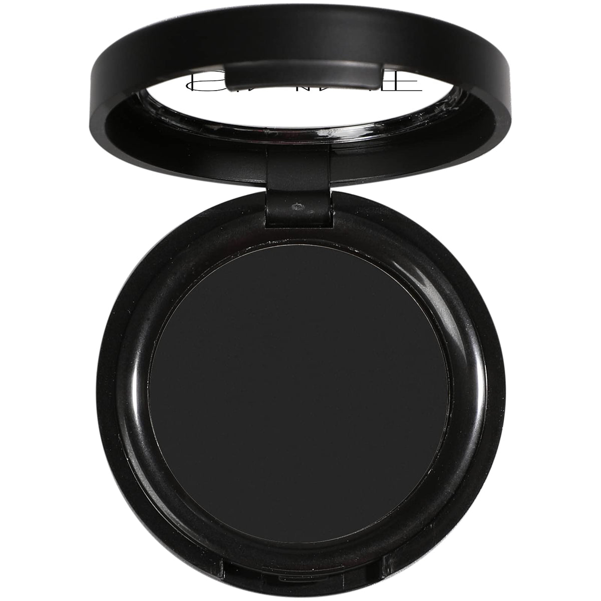 IS'MINE front view of matte black powder pan showing packaging and payoff