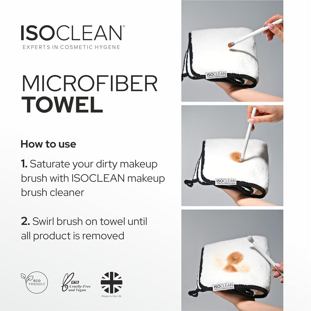 Isoclean towel with before and after brush showing effective cleaning results