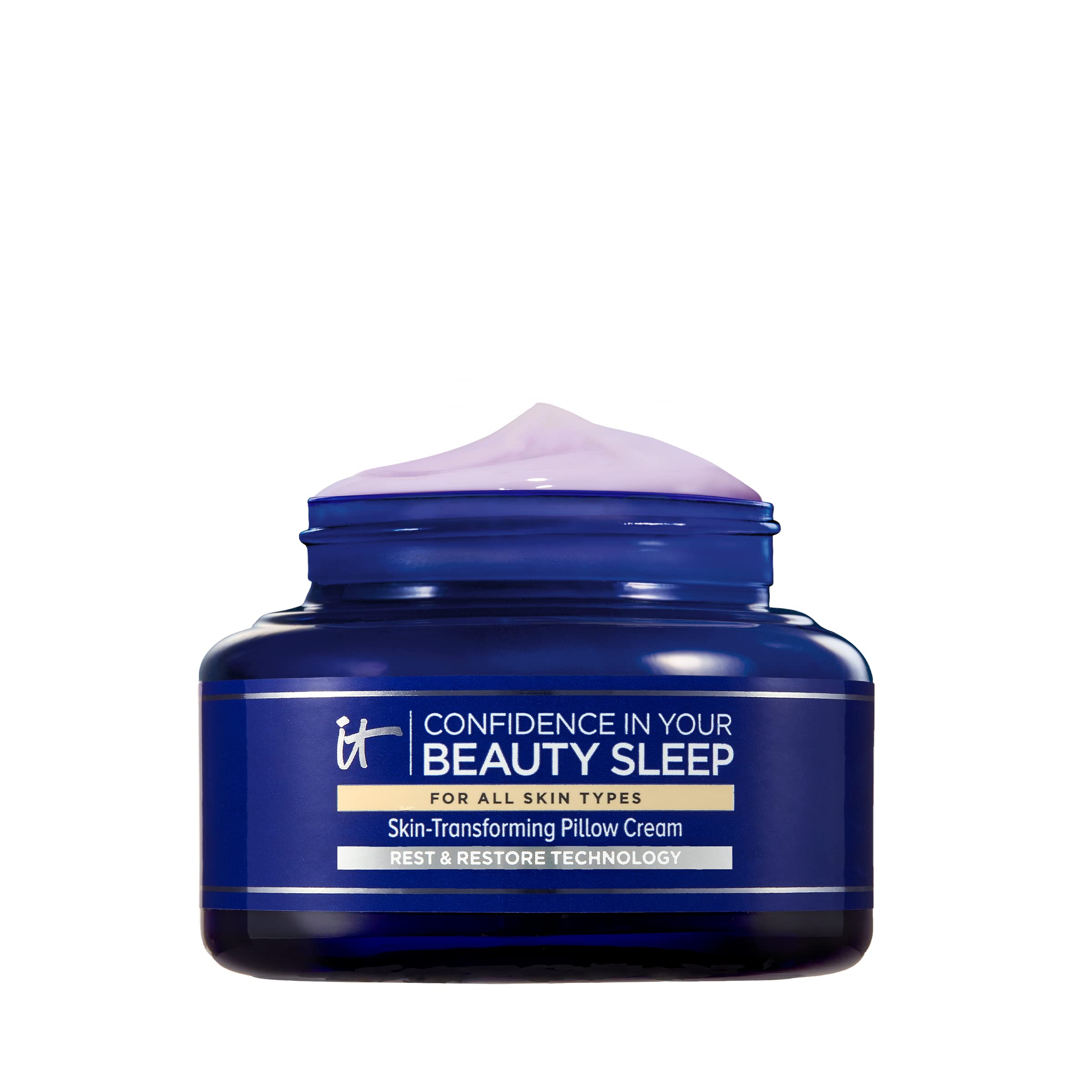 IT Cosmetics jar front view showing sleek packaging and clear labeling, promotes trust