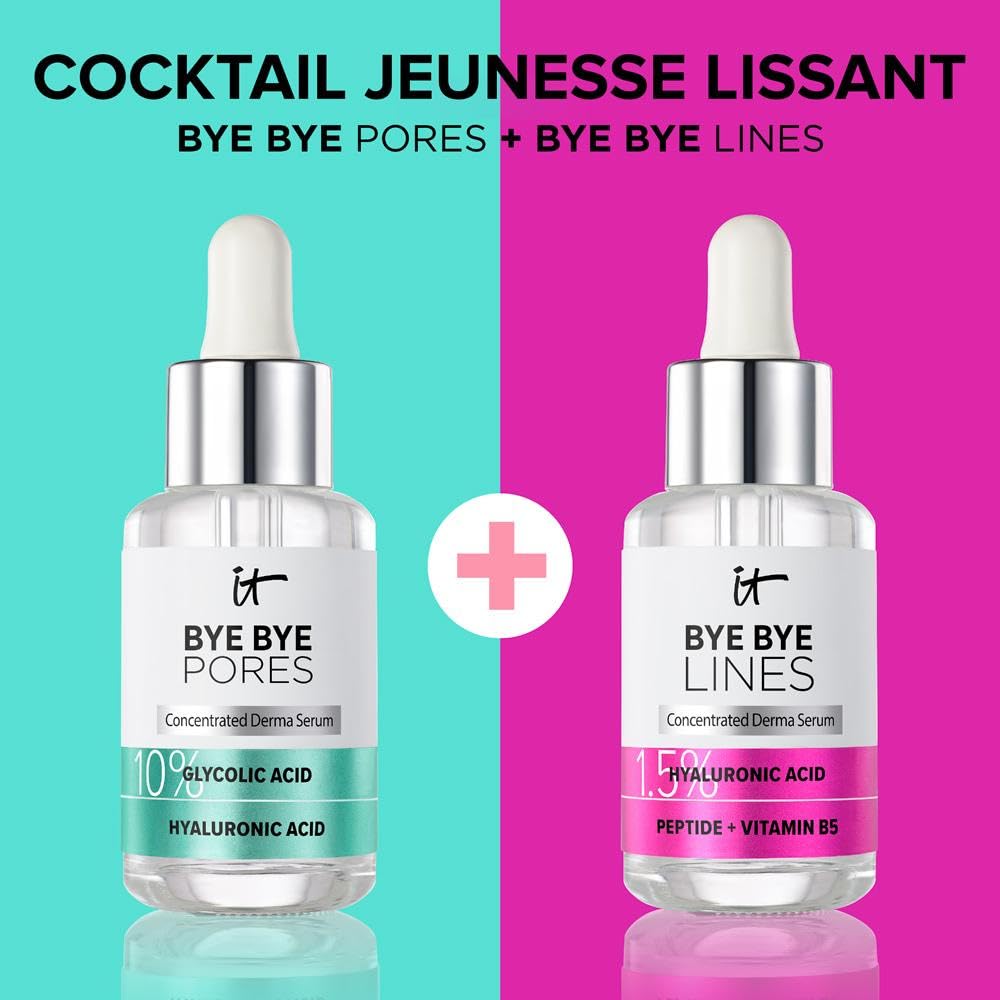 IT Cosmetics serum on bathroom counter during skincare routine, suggests daily use benefit