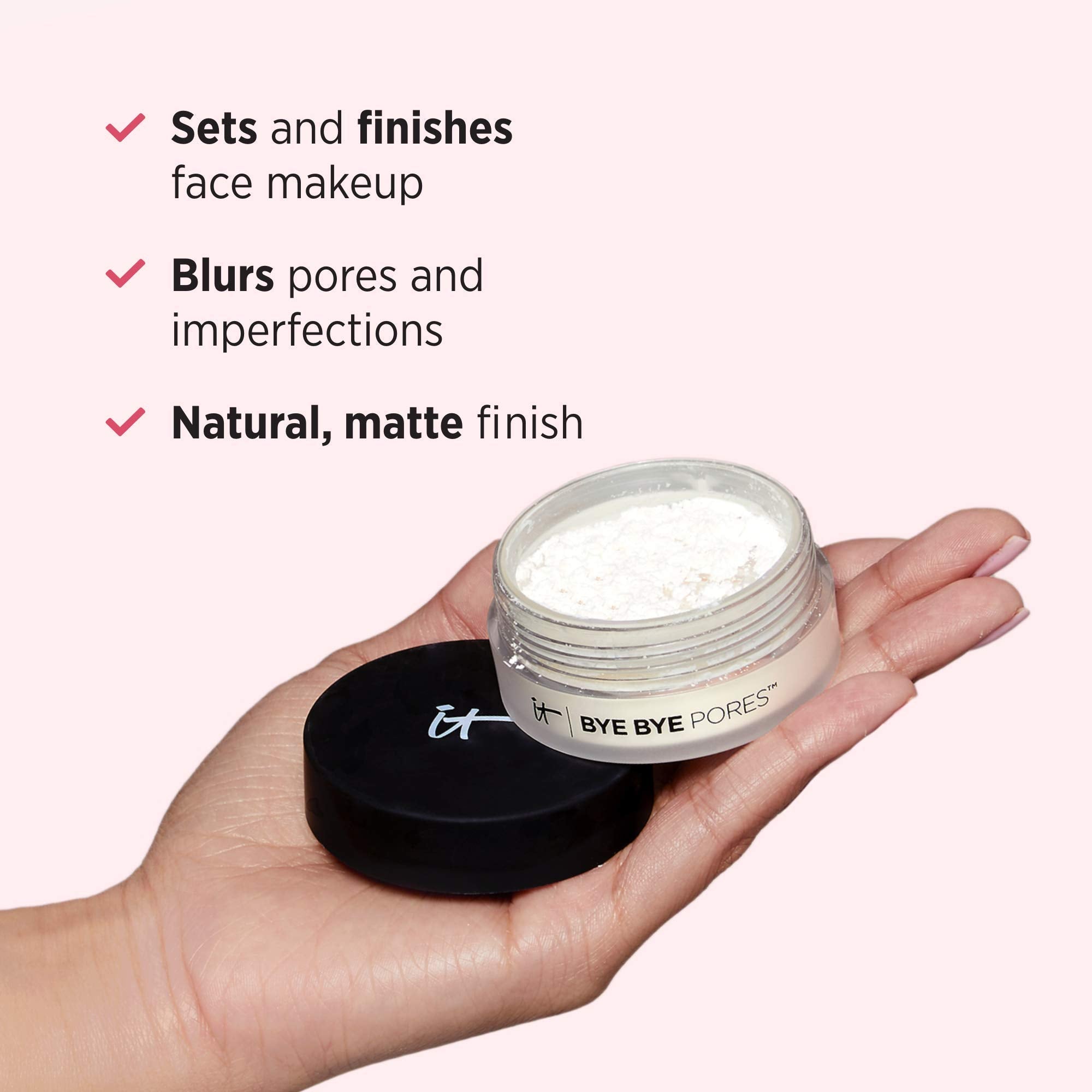 IT Cosmetics powder used under eye to set concealer and minimize creasing