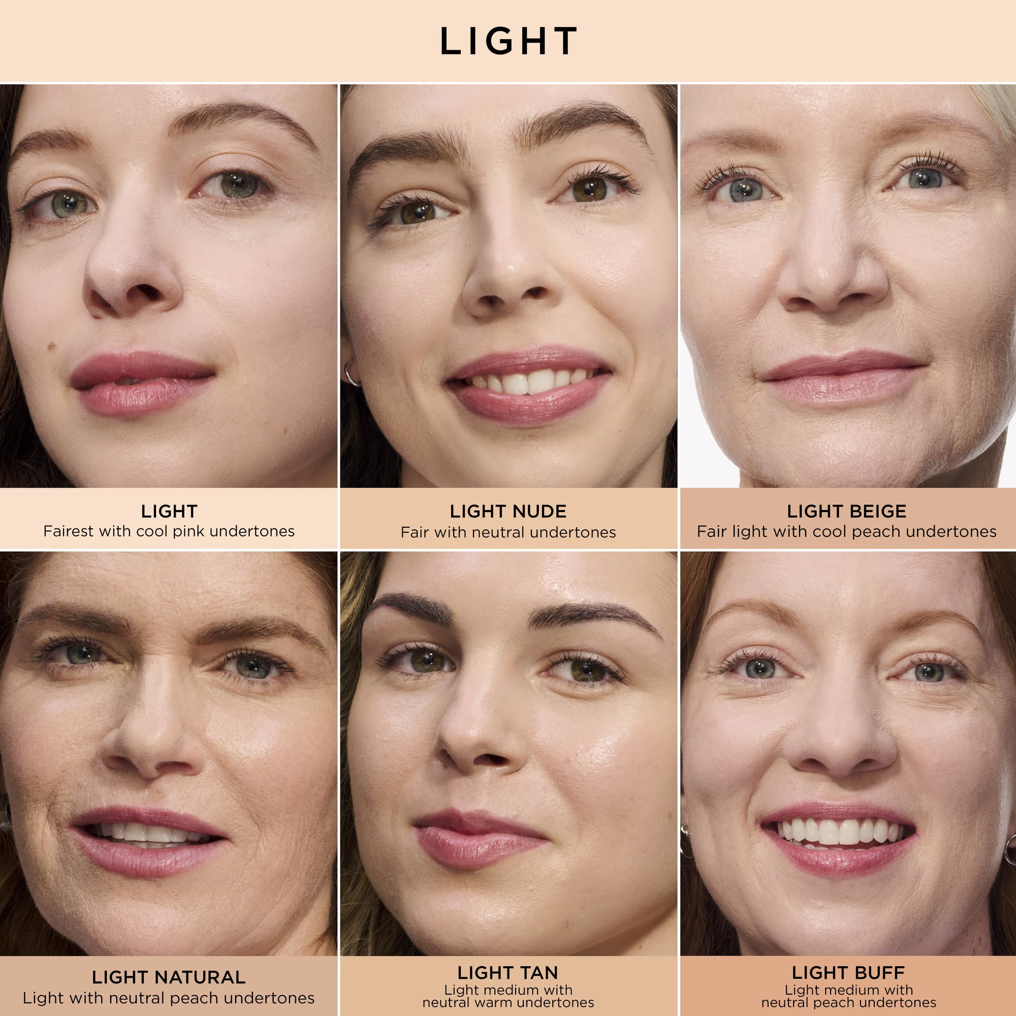 IT Cosmetics shade comparison display Light Beige next to other tones, helps color match