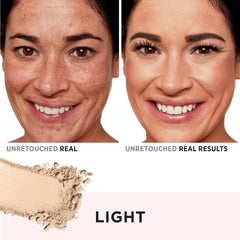 IT Cosmetics powder applied with brush delivering airbrushed skin effect