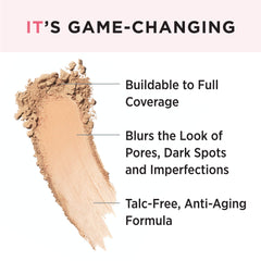 IT Cosmetics powder texture close-up highlighting smooth, blur-effect pigments for pore-softening results