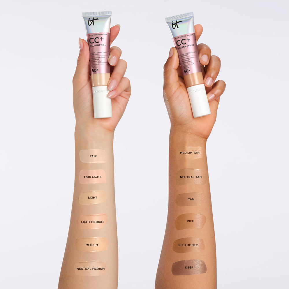 IT Cosmetics being blended with a brush for crease-free, buildable coverage benefit