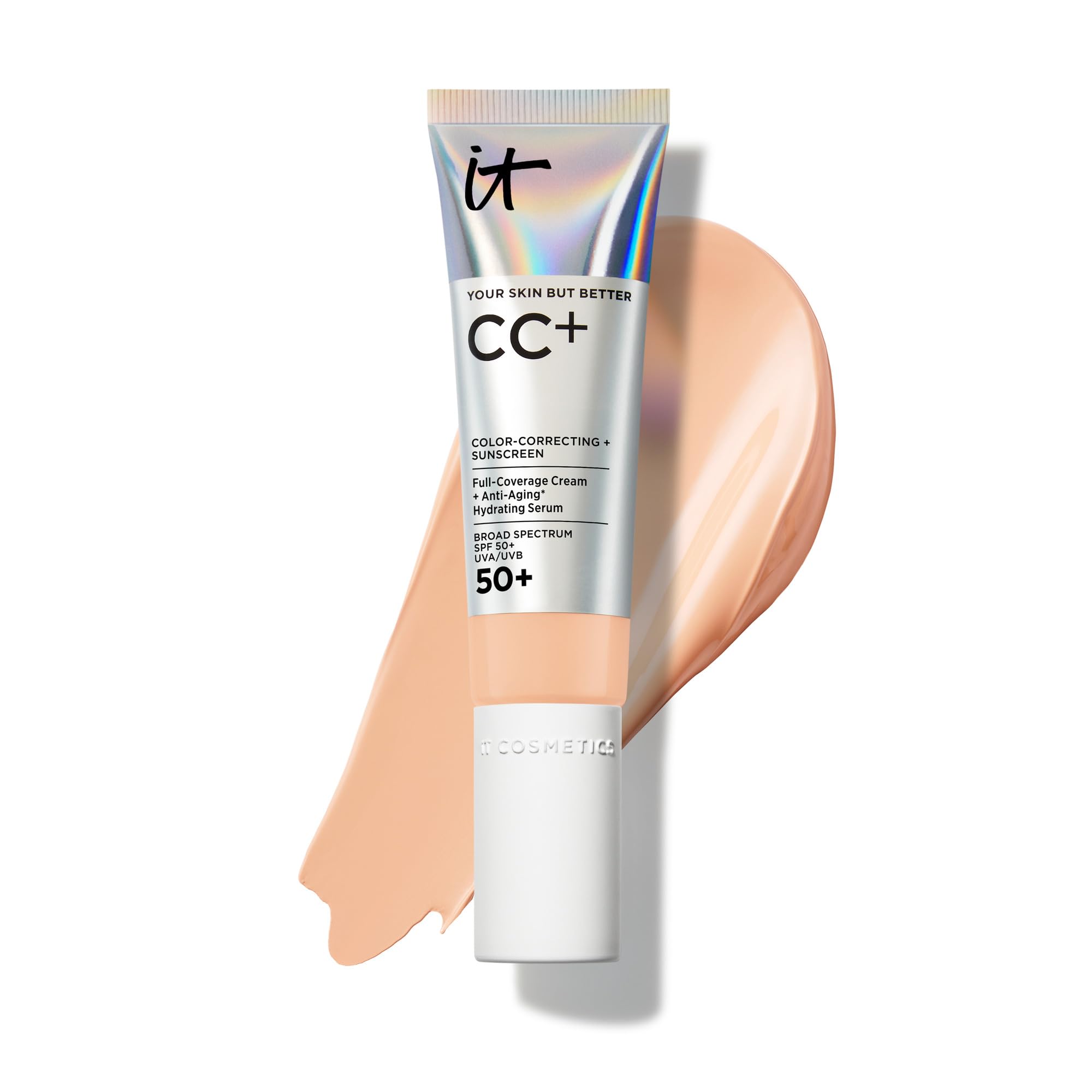IT Cosmetics front packaging showing Light Medium shade and benefits