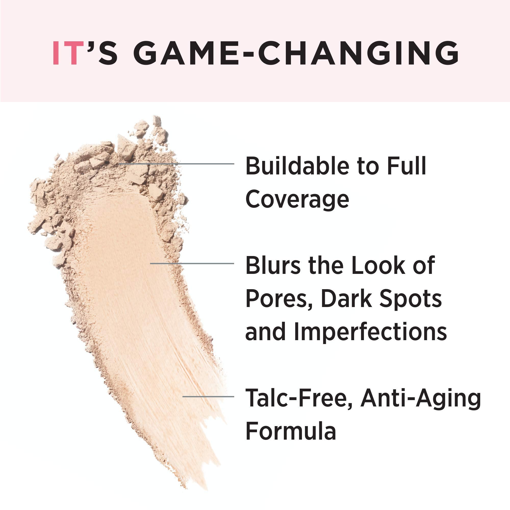 IT Cosmetics close-up of powder texture highlighting blurring pigments and smooth finish benefit