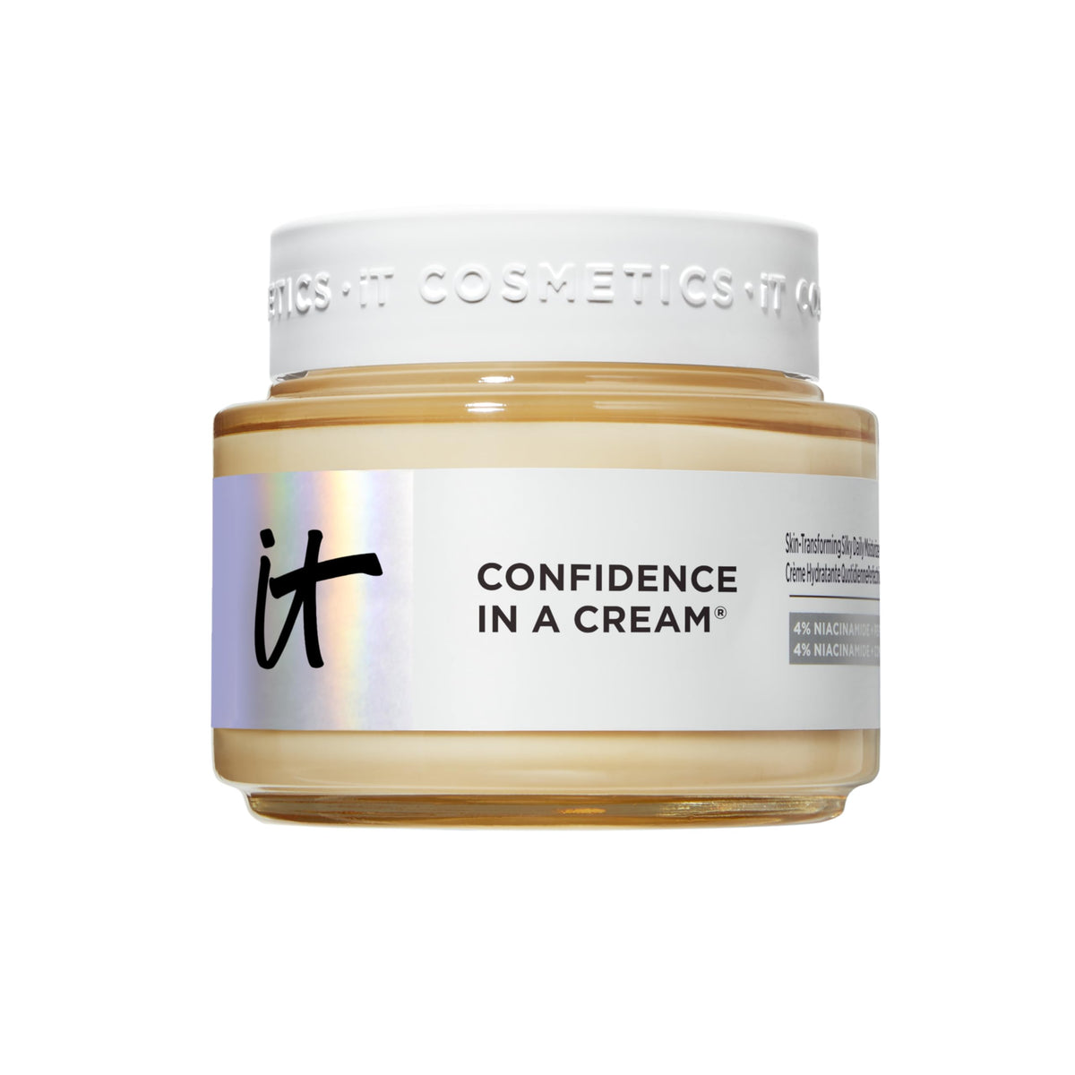 IT Cosmetics jar front view showing product and brand for clear identification and shelf appeal
