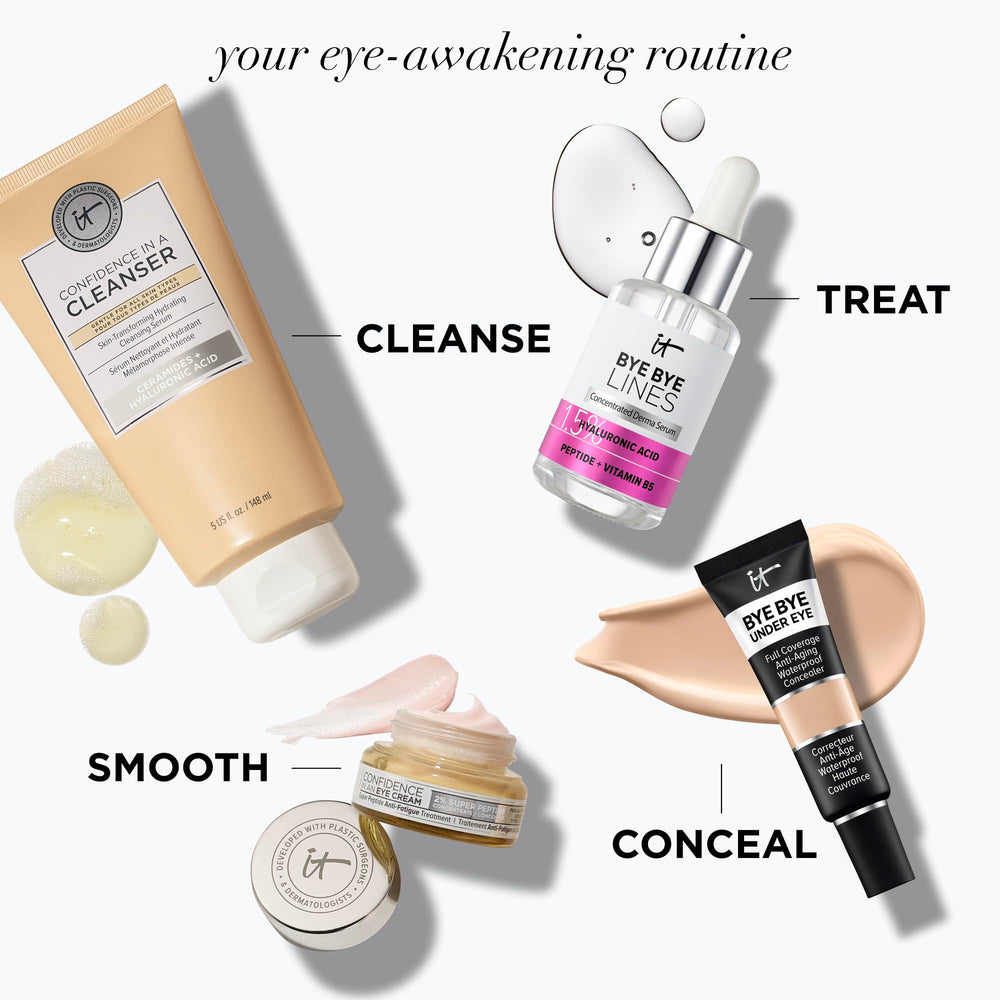 IT Cosmetics jar on a bathroom shelf in a routine setting showing daily-use convenience