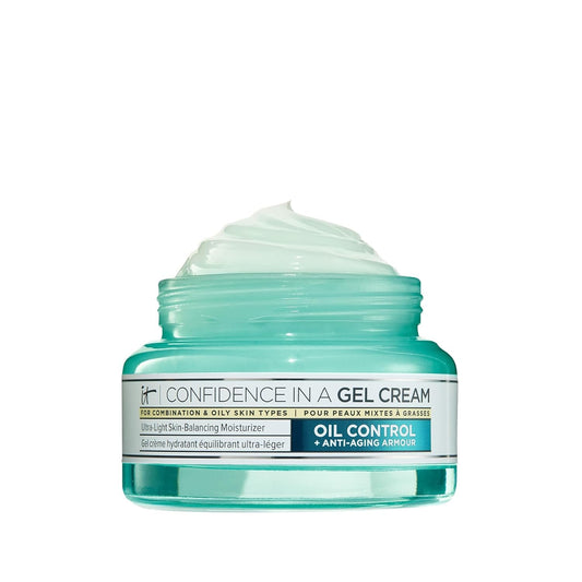 IT Cosmetics front jar view showing clean packaging and oil-control benefit