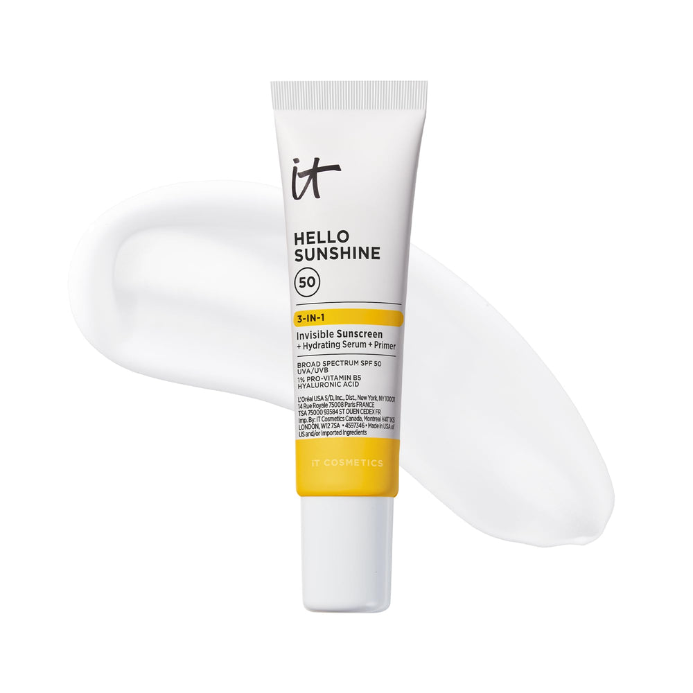 IT Cosmetics Hello Sunshine front tube showing clear SPF and volume