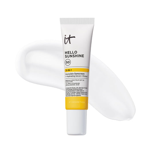 IT Cosmetics Hello Sunshine front tube showing clear SPF and volume