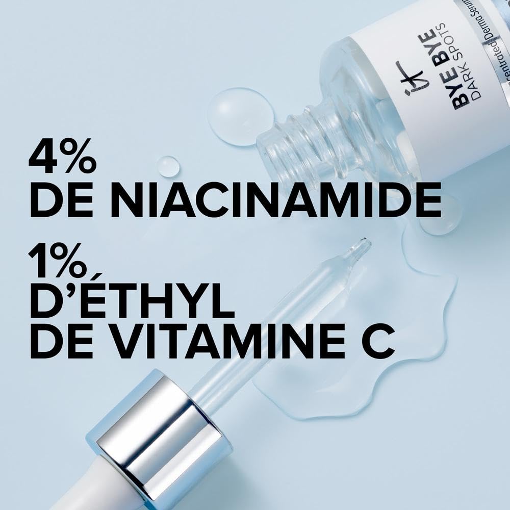 IT Cosmetics ingredient panel label showing niacinamide and ethyl vitamin C benefits