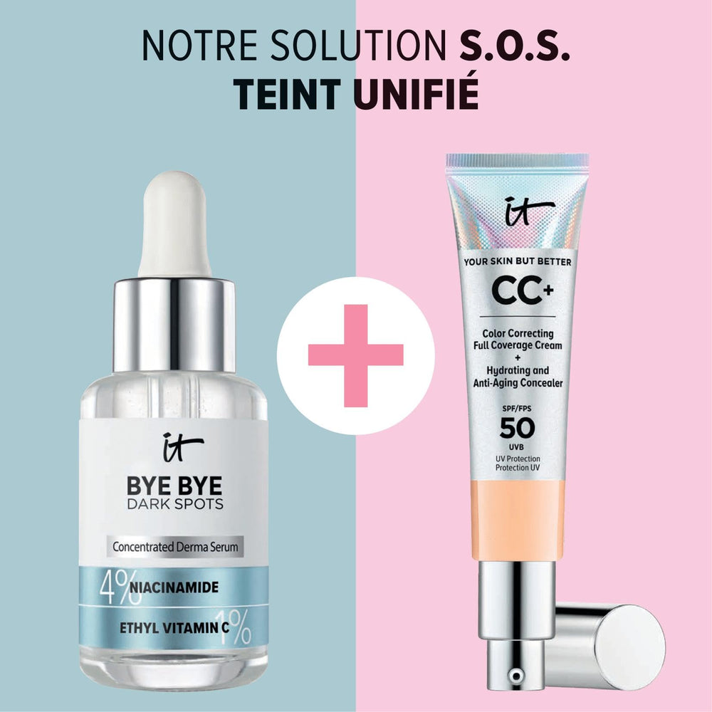 IT Cosmetics on bathroom counter lifestyle shot conveying daily routine and shelf presence