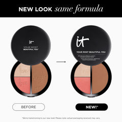 IT Cosmetics palette applied on cheek showing natural glow and easy application benefit