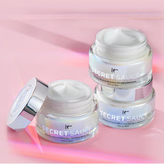 IT Cosmetics Secret Sauce on a bathroom vanity in a morning routine setting for glow