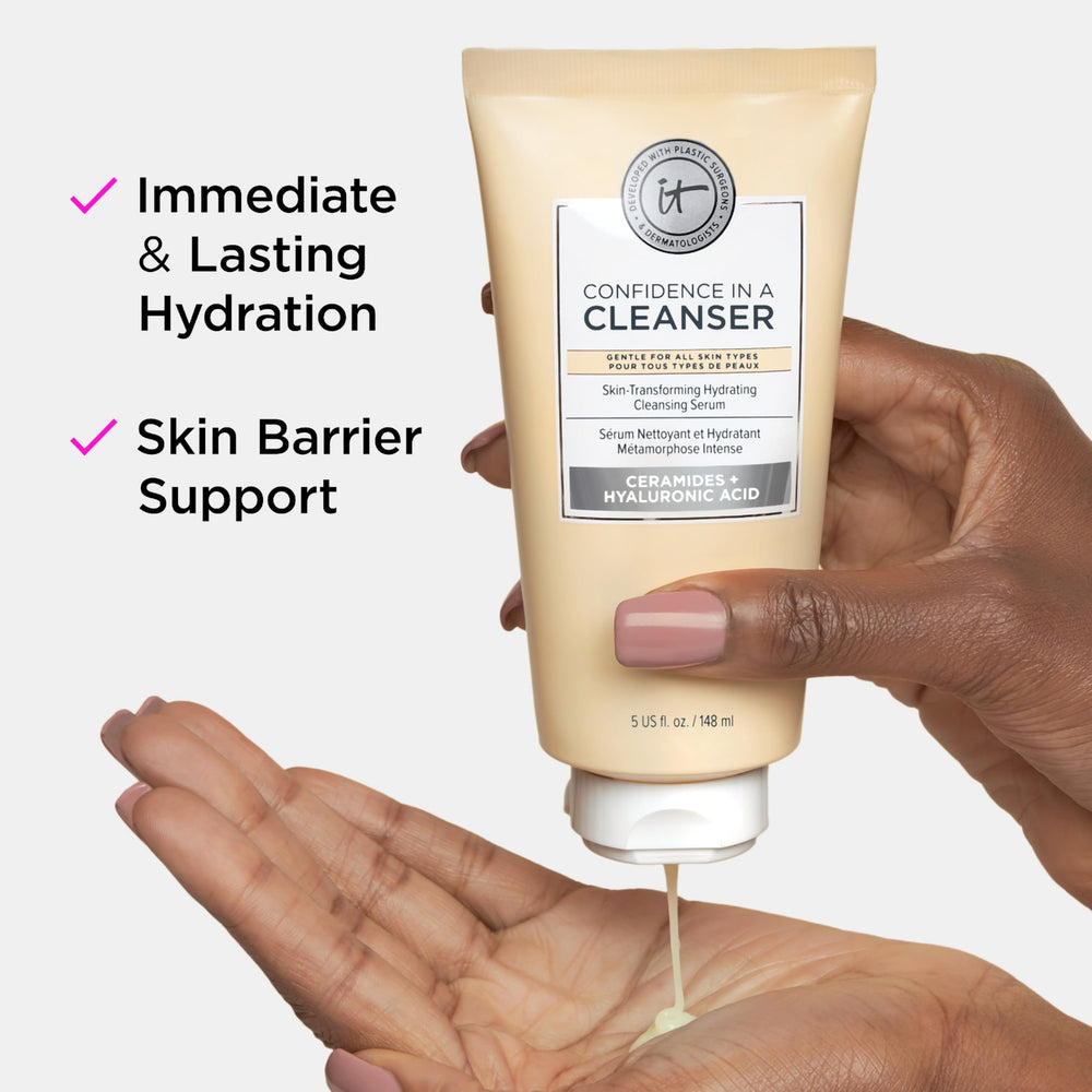 IT Cosmetics travel tube in hand showing size and portability benefit