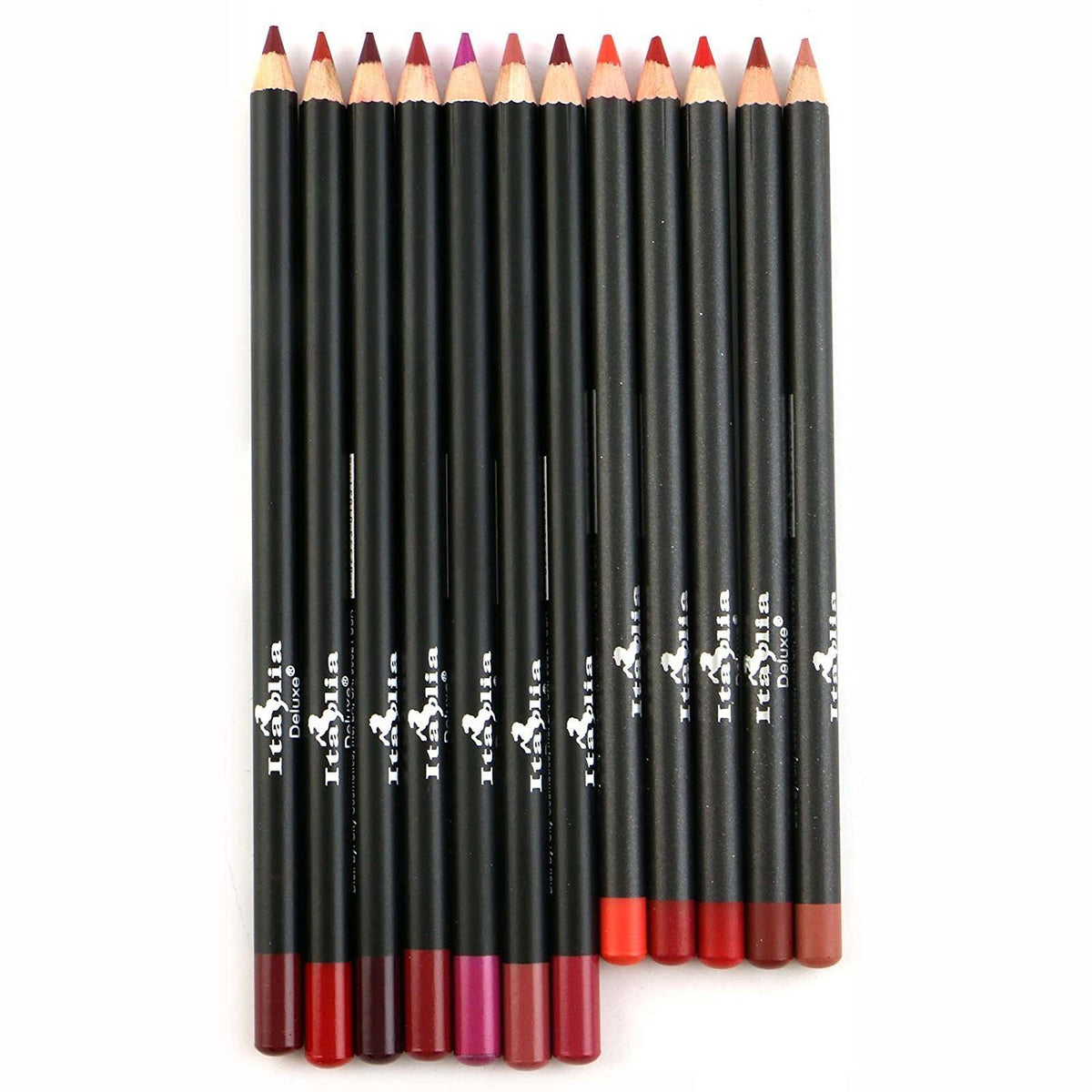 Italia Deluxe front packaging showing 12 assorted lip liner colors for versatile looks