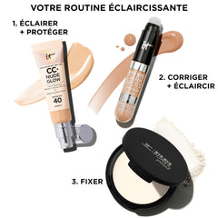 IT Cosmetics tube inside a makeup bag emphasizing portability benefit