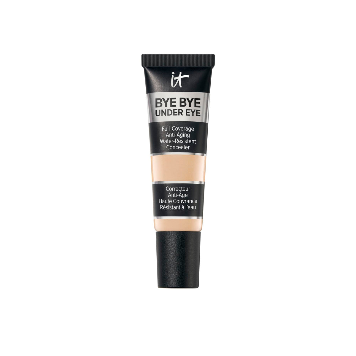 IT Cosmetics front tube view showing label and compact design benefits high coverage