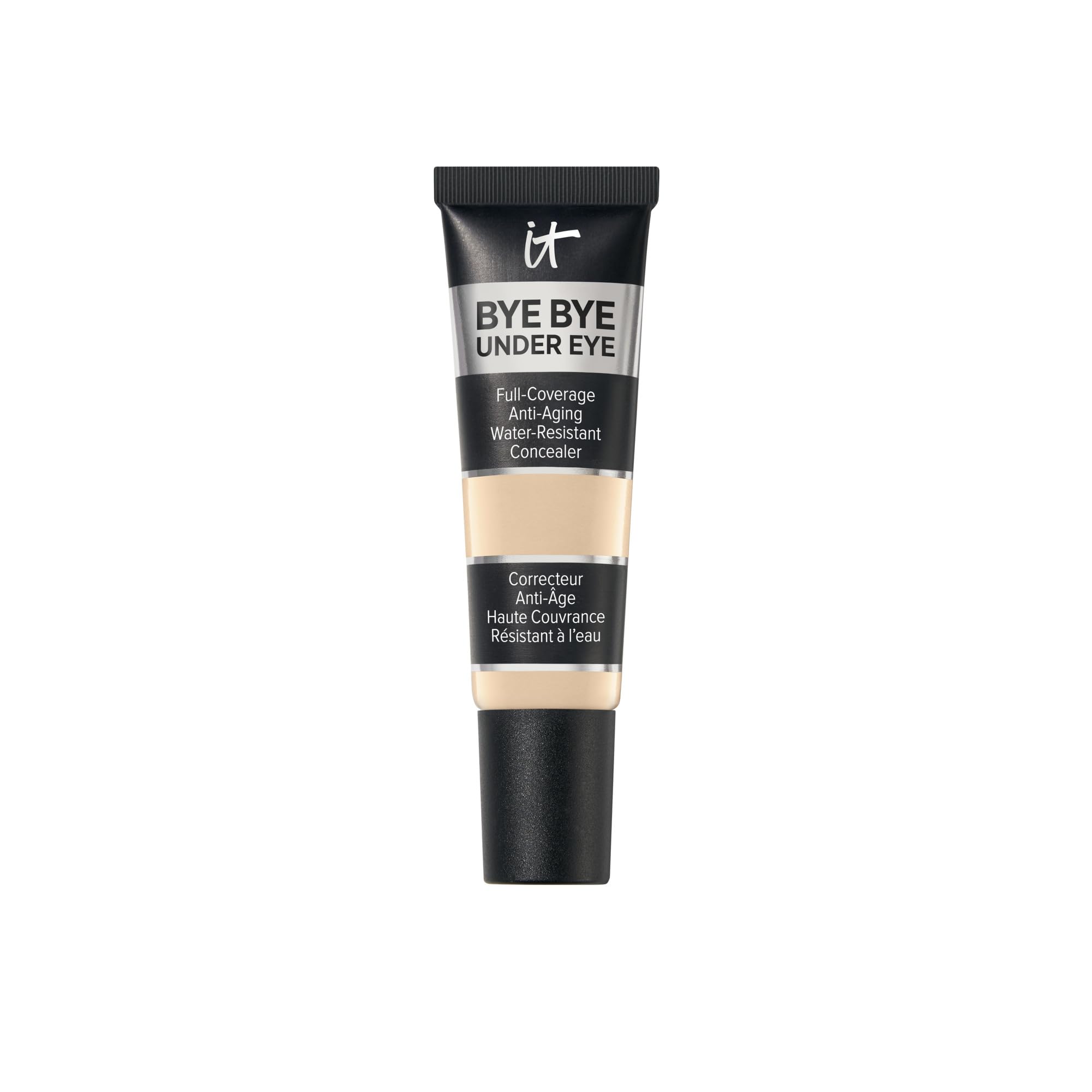 IT Cosmetics front packaging showing compact concealer tube and shade label benefits full coverage
